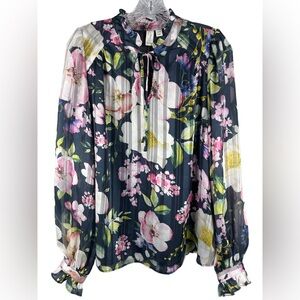 JOIE Navy Floral Chiffon Long Sleeve Tunic Blouse | M | NWOT!